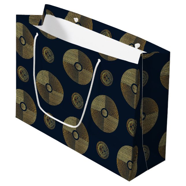 Grand Sac Cadeau Cercles Art Déco Luxe Or Moderne (Devant Angle)