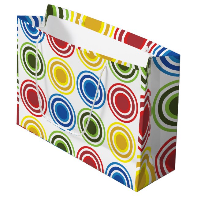 Grand Sac Cadeau Cercles Concentriques Colorés Anniversaire (Devant Angle)