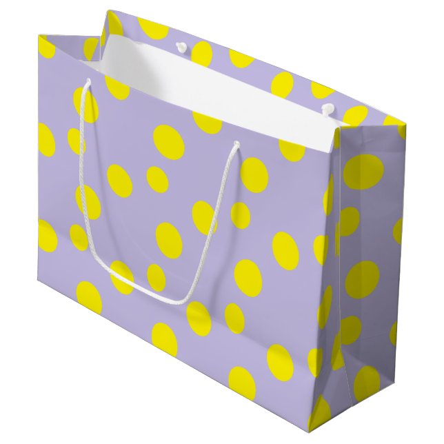 Grand Sac Cadeau Cercles jaunes sur motif pourpre (Devant Angle)