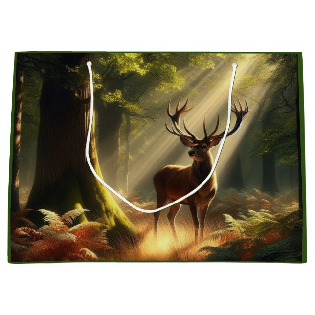 Grand Sac Cadeau Cerf dans la forêt matinale (Devant)