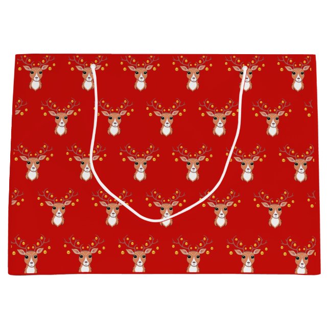 Grand Sac Cadeau Cerf de Noël (Devant)
