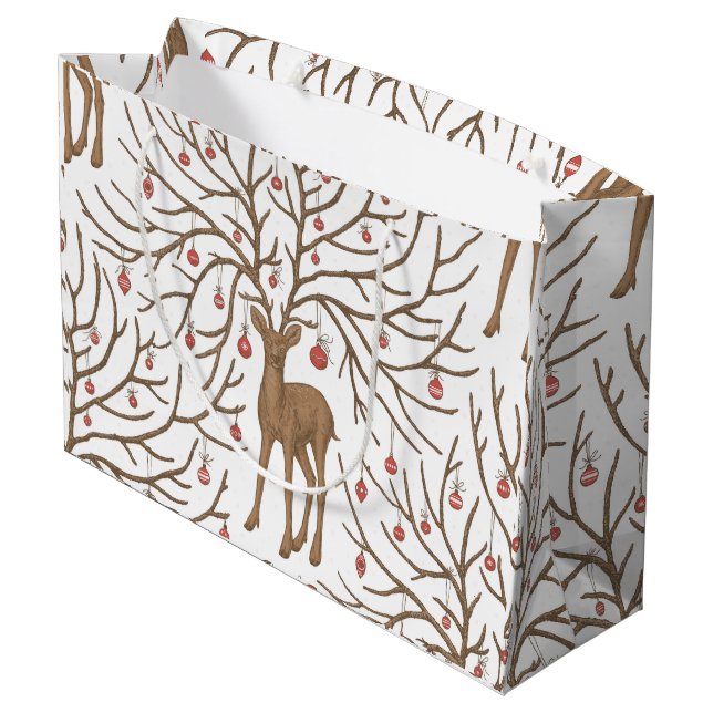 Grand Sac Cadeau Cerf de Noël sur fond blanc (Dos Angle)