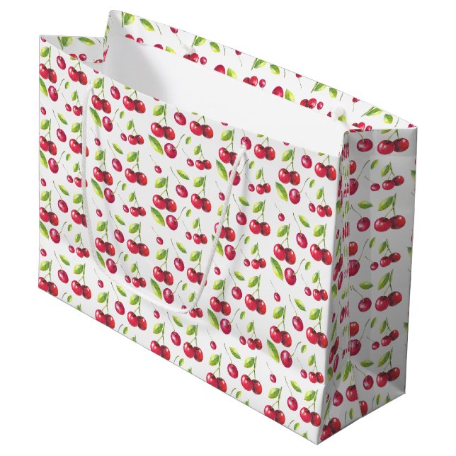 Grand Sac Cadeau cerise carrée mignonne motif fête des fruits (Devant Angle)