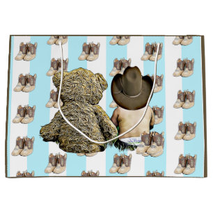 Grand Sac Cadeau C'est un garçon Lil Cowboy bébé et Teddy Bear