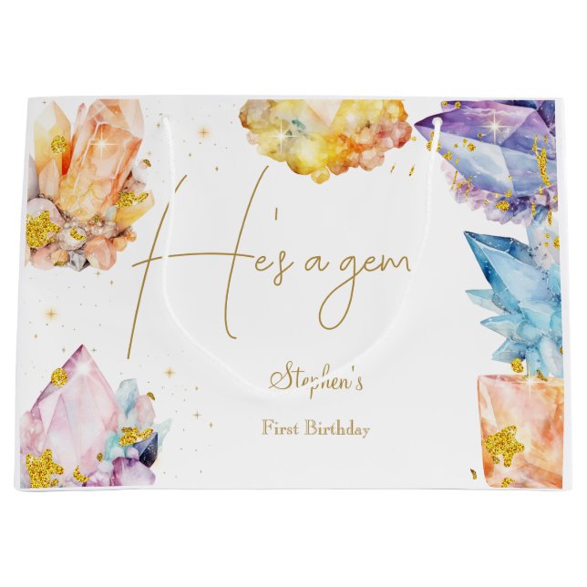 Grand Sac Cadeau C'est un Gem Birthday Crystals de l'aquarelle du g (Devant)