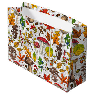 Grand Sac Cadeau Champignons d'automne, feuilles, noix et baies sur