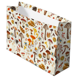 Grand Sac Cadeau Champignons sauvages sur blanc