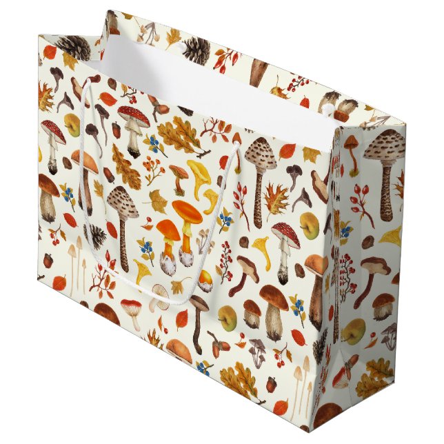 Grand Sac Cadeau Champignons sauvages sur blanc (Devant Angle)