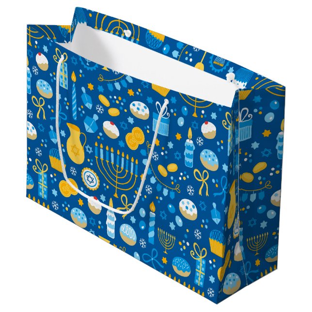 Grand Sac Cadeau Chanoukah fête le bleu glacé (Devant Angle)