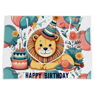 Grand Sac Cadeau Chapeau de fête avec ballon en forme de lion migno