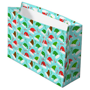 Grand Sac Cadeau Chapeaux et Sucres de canne de Noël Motif de Noël