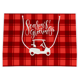 Grand Sac Cadeau Chariot de golf avec voeux de saison à Noël rouge