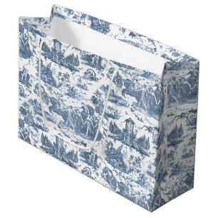 Grand Sac Cadeau Chariot français vintage de l'aube Toile de Jouy-B
