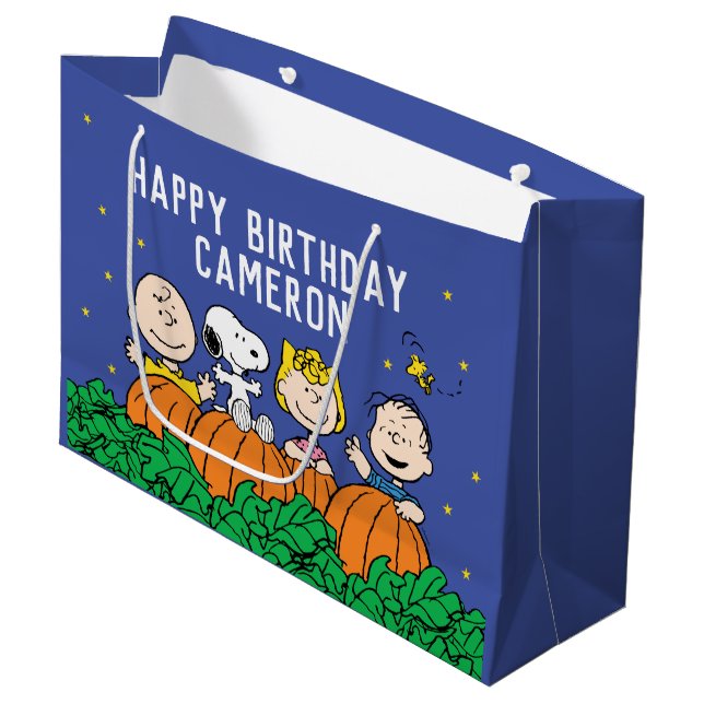 Grand Sac Cadeau Charlie Brown et Gang Citrouille 1er anniversaire (Devant Angle)
