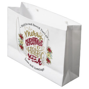 Grand Sac Cadeau Charm Joyeux Noël Joyeux Nouvel An Typographie