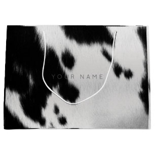 Grand Sac Cadeau Charme gris blanc de peau d'animal de vache noire