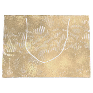Grand Sac Cadeau Charme nuptiale floral d'or de Faux de sépia de