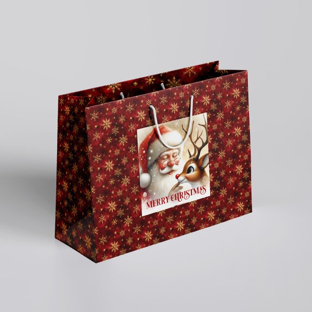 Grand Sac Cadeau Charming Santa and Red Nose Rudolph Gift Bag (Charming Santa and Red Nose Rudolph Gift Bag)