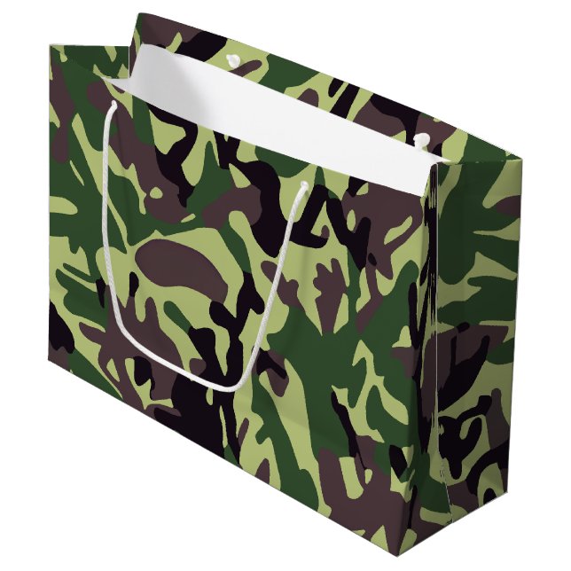 Grand Sac Cadeau Chasseurs Motif Camo Vert (Devant Angle)