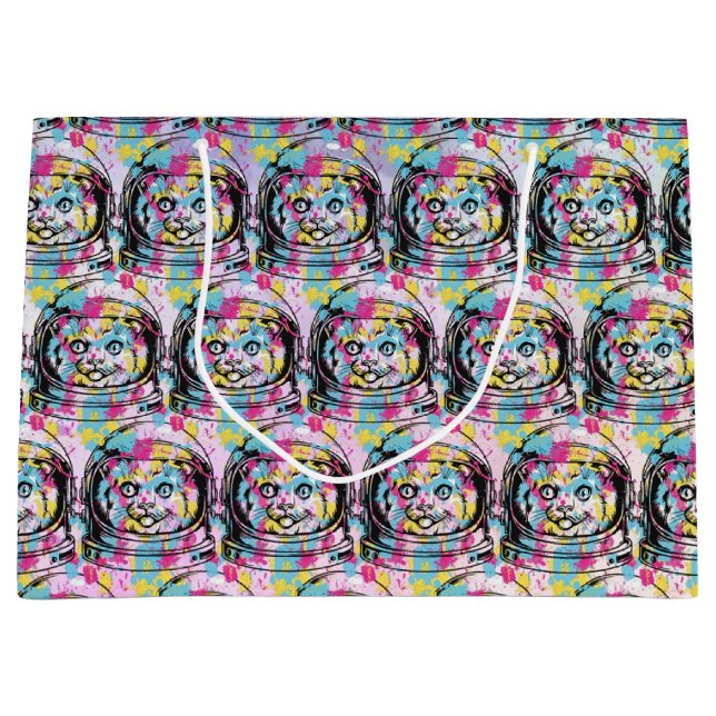 Grand Sac Cadeau Chat Astronaute (Devant)