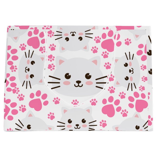 Grand Sac Cadeau Chat blanc mignon et rose (Devant)