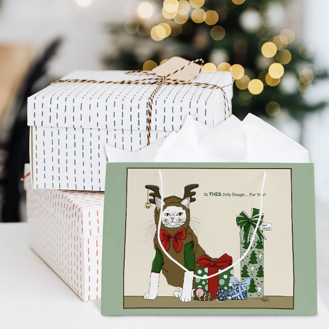 Grand Sac Cadeau Chat blanc Noël joyeux drôle (Créateur téléchargé)