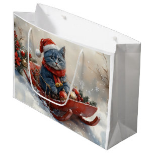 Grand Sac Cadeau Chat bleu oriental en traîneau Laissez tomber la n
