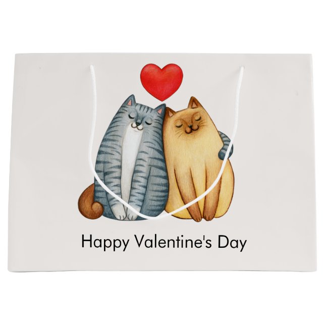 Grand Sac Cadeau Chat Couple Amateurs Cute Funny Heureuse Sainte-Va (Devant)