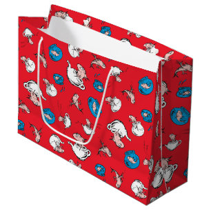 Grand Sac Cadeau Chat dans le Chapeau Le Poisson Motif Rouge