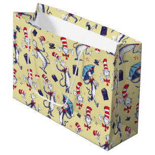 Grand Sac Cadeau Chat dans le Chapeau Motif Jaune