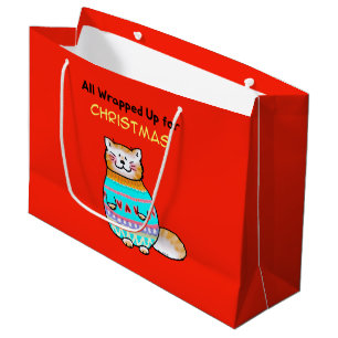 Grand Sac Cadeau Chat de Noël fantaisiste Joie des Fêtes