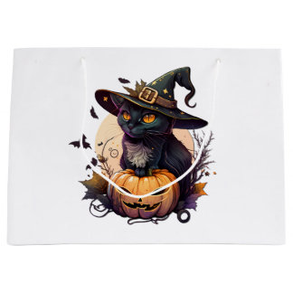 Grand Sac Cadeau Chat de sorcière pour Halloween