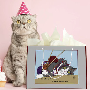 Grand Sac Cadeau Chat de tricot drôle Fil emmêlé Humour de loisir