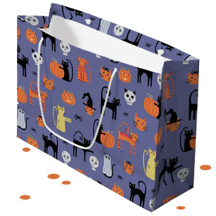 Grand Sac Cadeau Chat d'Halloween Éffrayant pourpre