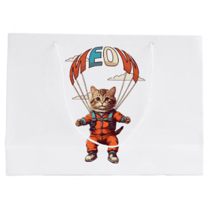 Grand Sac Cadeau Chat drôle de parachutisme