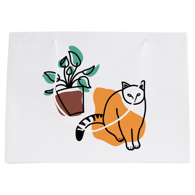 Grand Sac Cadeau Chat et le plante (Devant)