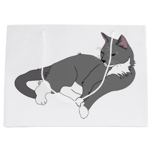Grand Sac Cadeau Chat gris et blanc Tuxedo