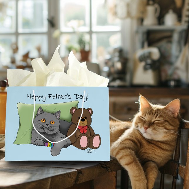 Grand Sac Cadeau Chat gris fête des pères (Créateur téléchargé)