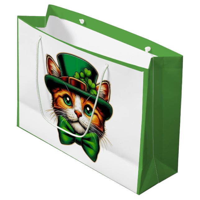 Grand Sac Cadeau Chat mignon/chaton Saint Patrick's Day (Devant Angle)