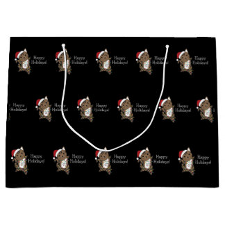 Grand Sac Cadeau Chat Noël Neige Hiver Animaux Chats