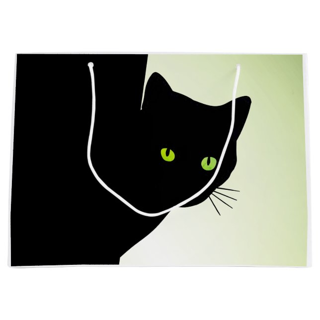 Grand Sac Cadeau Chat noir à oreille verte (Devant)