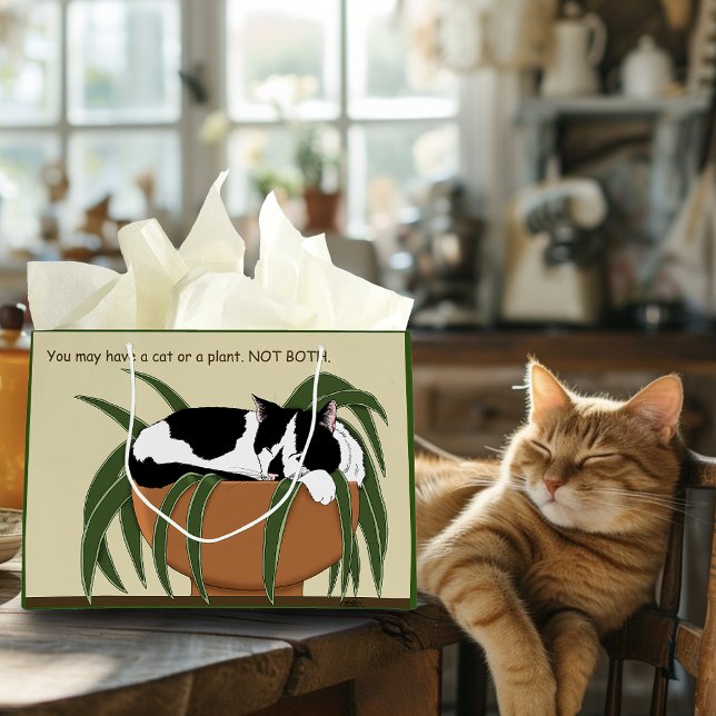 Grand Sac Cadeau Chat noir blanc Plante drôle (Créateur téléchargé)