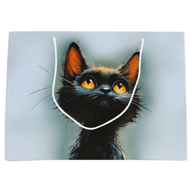 Grand Sac Cadeau Chat noir enchanté (Devant)