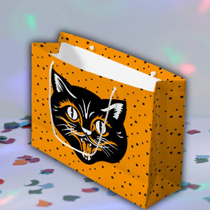 Grand Sac Cadeau Chat noir Halloween classique Happy Face Black Sta