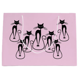 Grand Sac Cadeau Chat noir maigre fantaisiste rose