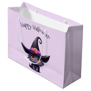 Grand Sac Cadeau Chat noir mignon portant l'Halloween Casquette d'u