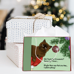 Grand Sac Cadeau Chat ornement de Noël marron