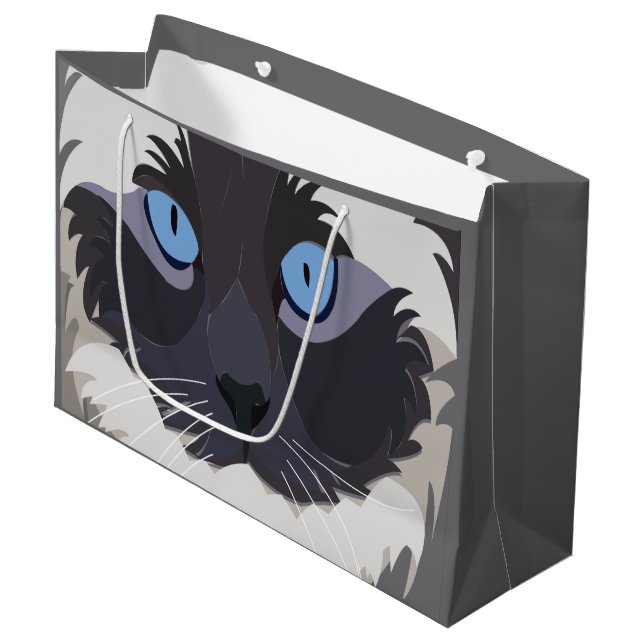 Grand Sac Cadeau Chat Ragdoll Yeux Bleus Kitty (Devant Angle)