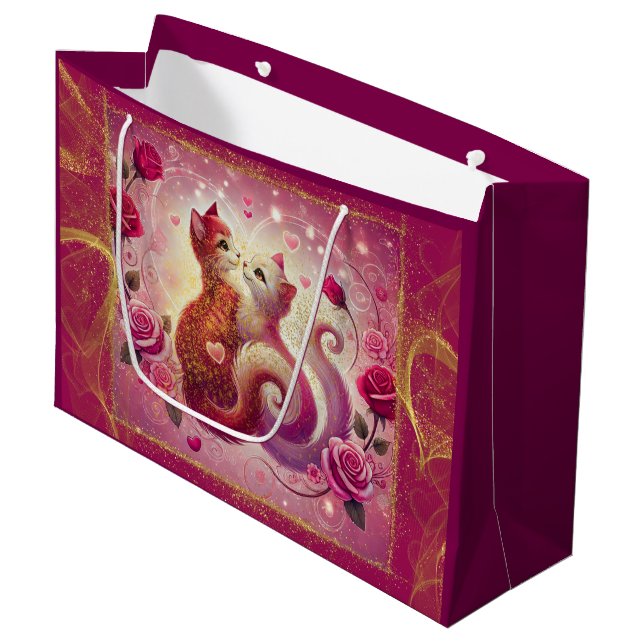 Grand Sac Cadeau Chat Retro Maroon - (Devant Angle)