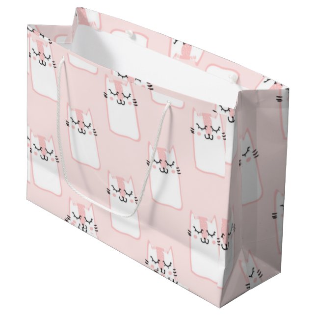 Grand Sac Cadeau Chat rose (Devant Angle)